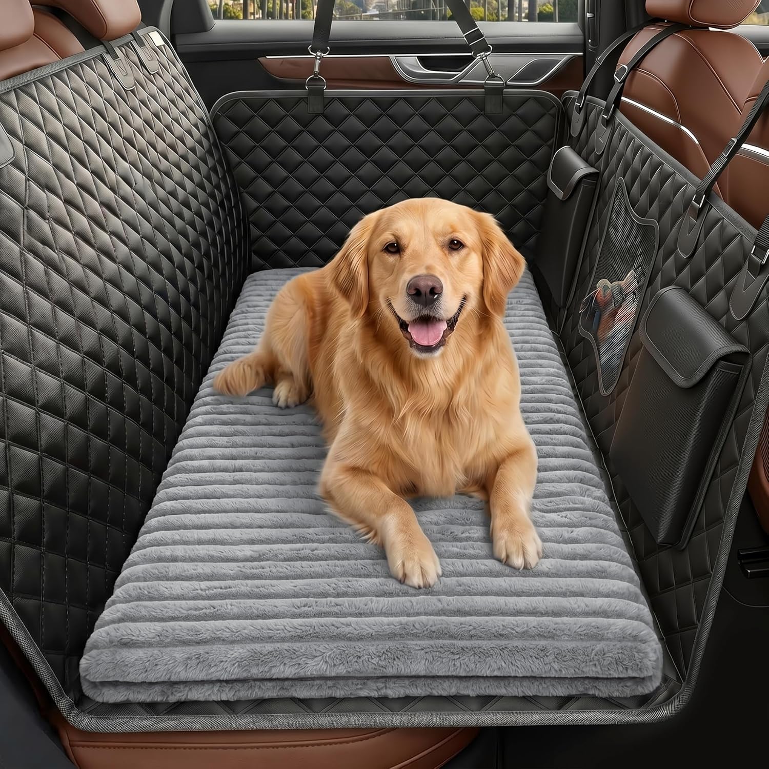 Backseat Dog Bed Mat for Car, Non-Slip Dog Bed with Removable Washable Cover, Travel Pet Mat & Dog Car Blanket Seat Cover for Backseat Extender, SUV Trucks, 54"X19", Grey