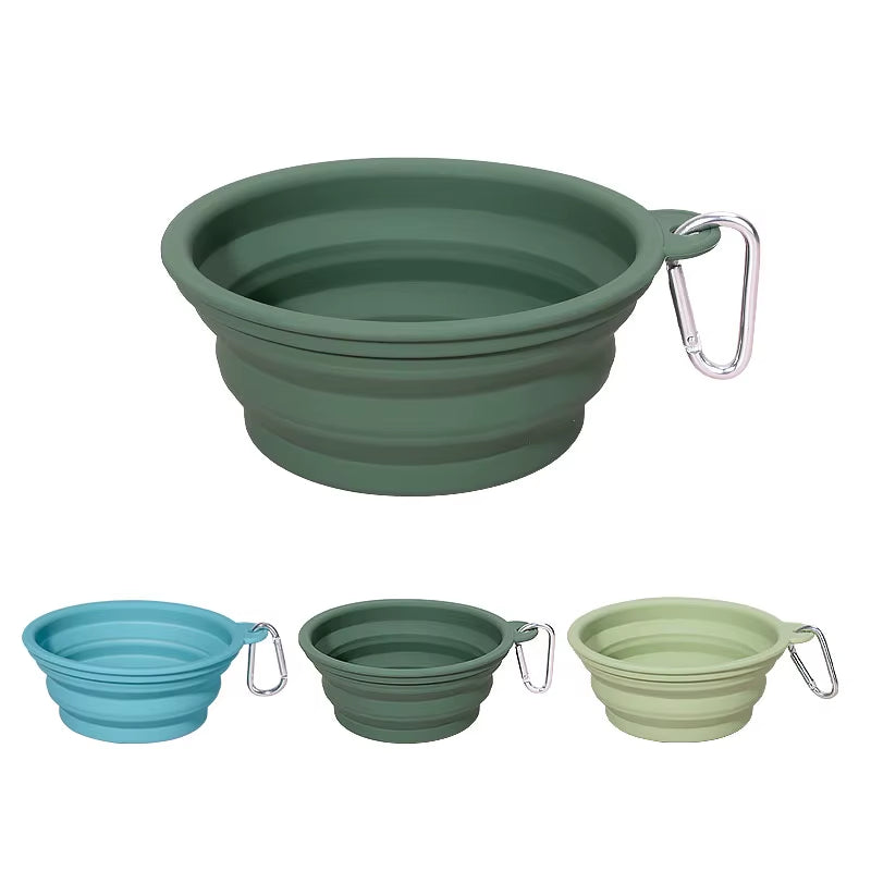 Custom Logo Pet Folding Silicone Bowl Outdoor Easy Washable Foldable Dog Bowl Collapsible Puppy Bowl with Carabiners
