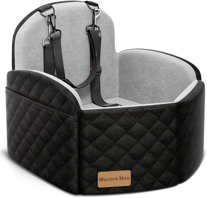 Dog Car Seat Booster for Small/Medium Dogs up to 35Lbs, Grey | Elevated Puppy Car Seat, Memory Foam & Thick Cushion, Detachable Washable Cover, 2 Safety Leashes, Non-Slip, Storage Pockets