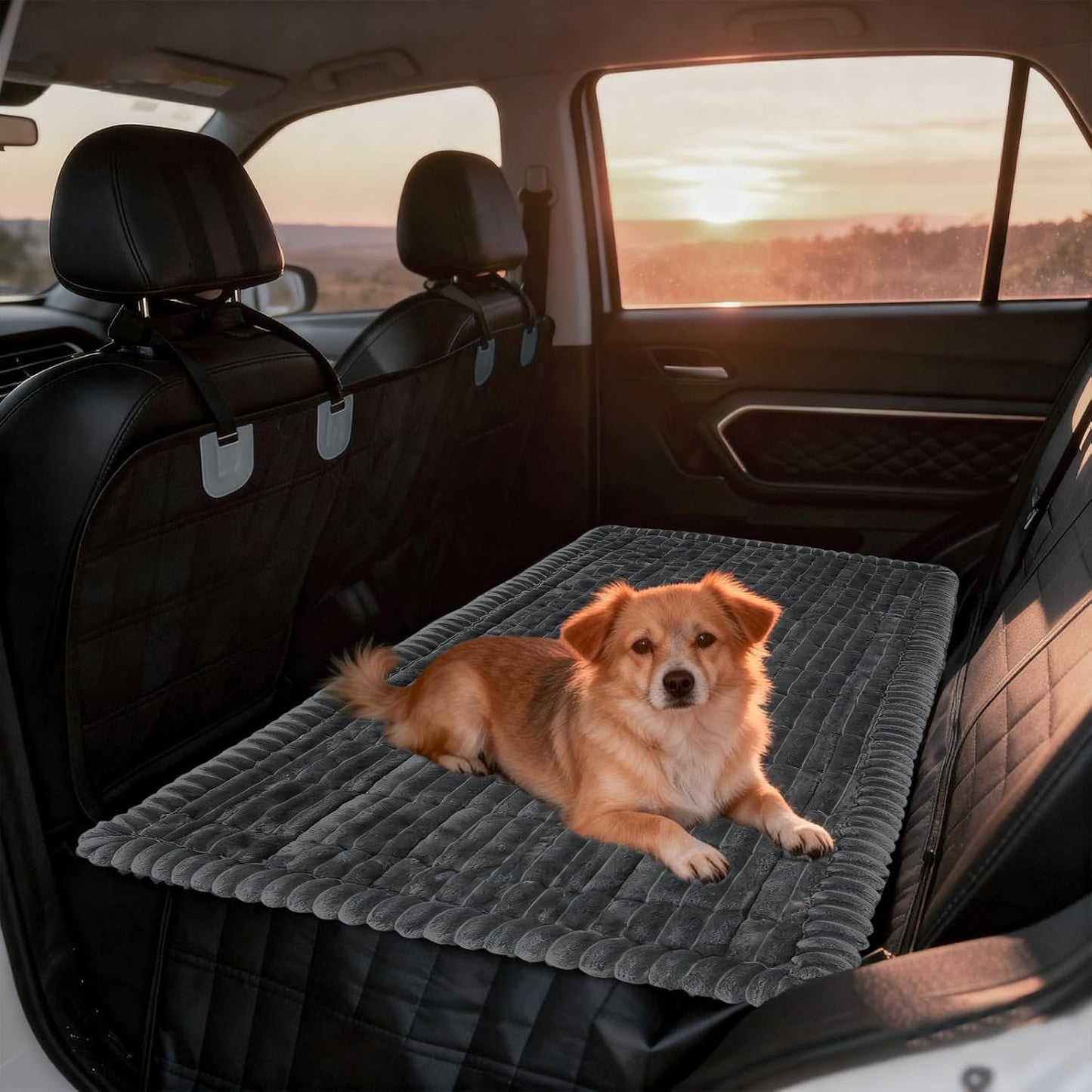 Dog Car Seat Cover for Back Seat Fit for Backseat Extenders Dog Bed Mats for Car Soft Nonslip Washable Travel Pet Mat Seat Protector for Cars Trucks and Suvs(Dark Grey, 24.8" X 54")