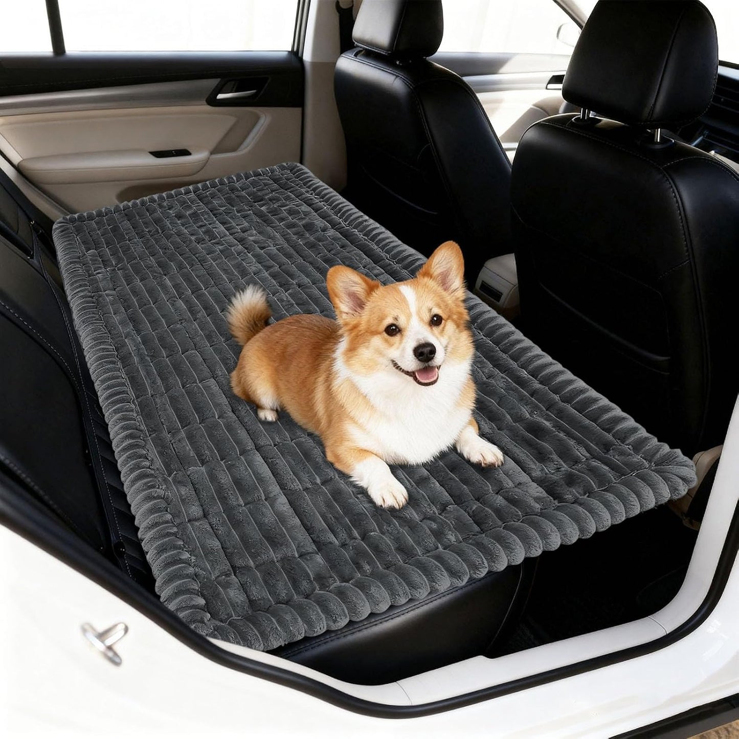 Dog Car Seat Cover for Back Seat Fit for Backseat Extenders Dog Bed Mats for Car Soft Nonslip Washable Travel Pet Mat Seat Protector for Cars Trucks and Suvs(Dark Grey, 24.8" X 54")