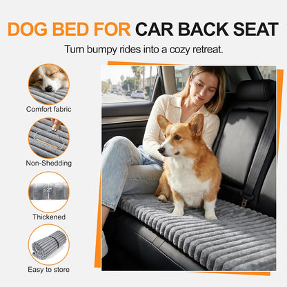 Backseat Dog Bed Mat for Car, Non-Slip Dog Bed with Removable Washable Cover, Travel Pet Mat & Dog Car Blanket Seat Cover for Backseat Extender, SUV Trucks, 54"X19", Grey